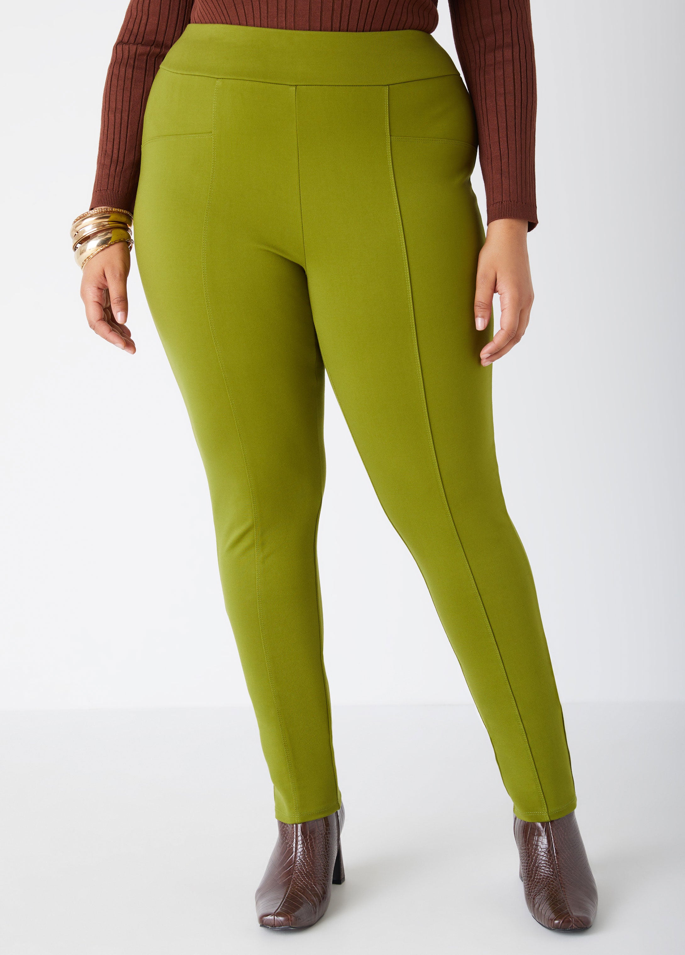 Plus Size Seamed Leggings High Rise Pull On Leggings Plus Pants