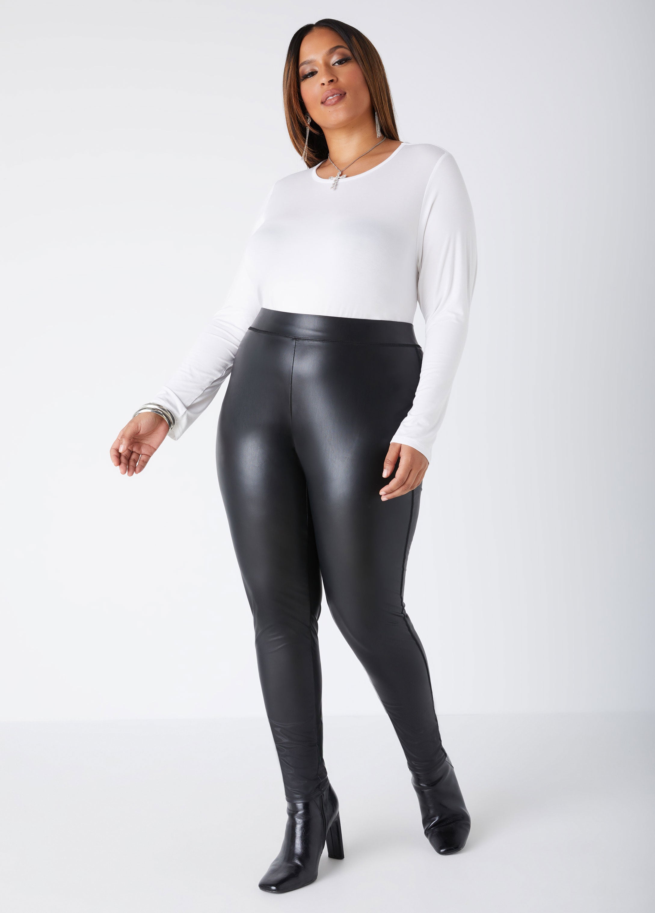 Plus Size Stylish Faux Leather Leggings High Rise Leather Leggings