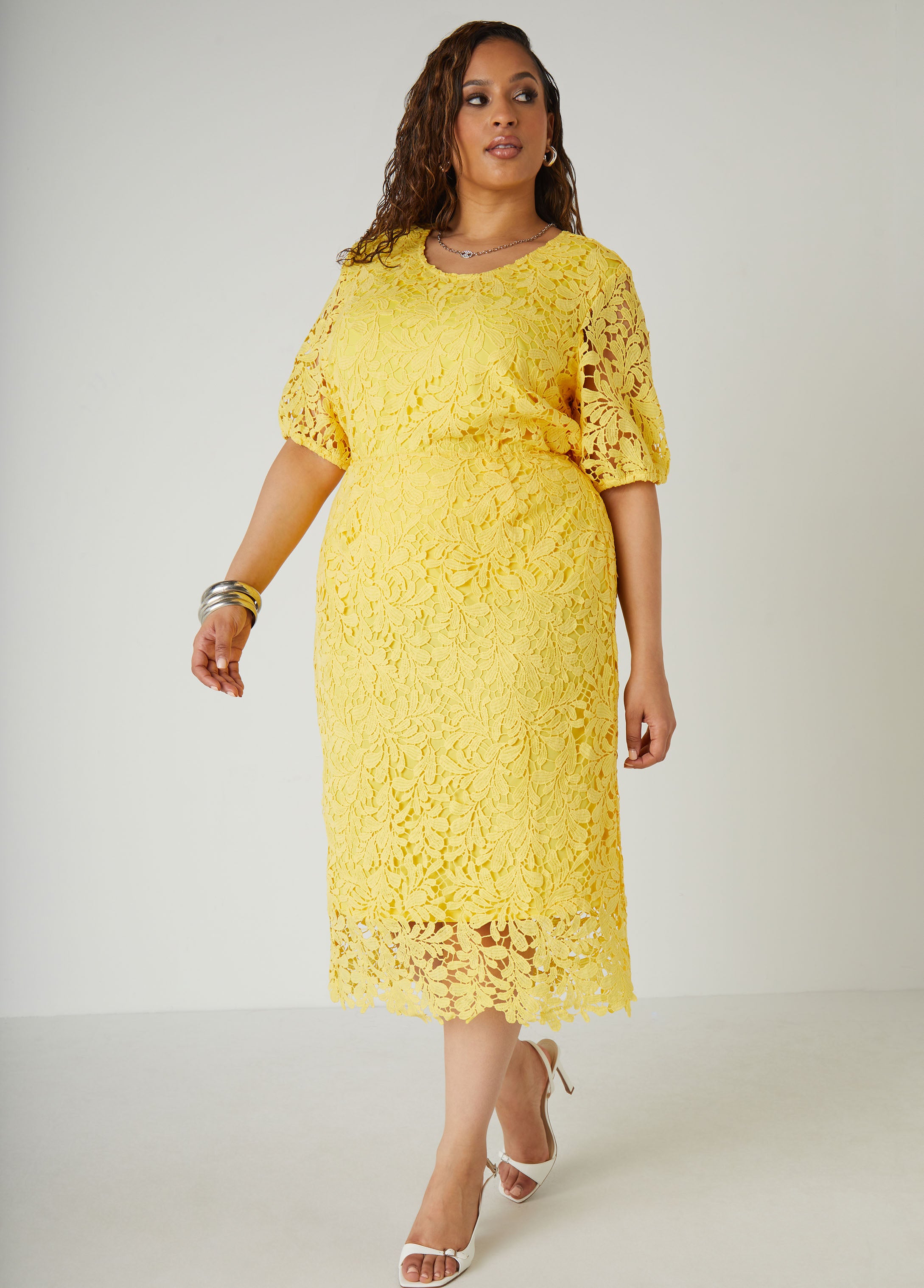 Plus Size Corded Lace Midi Skirt