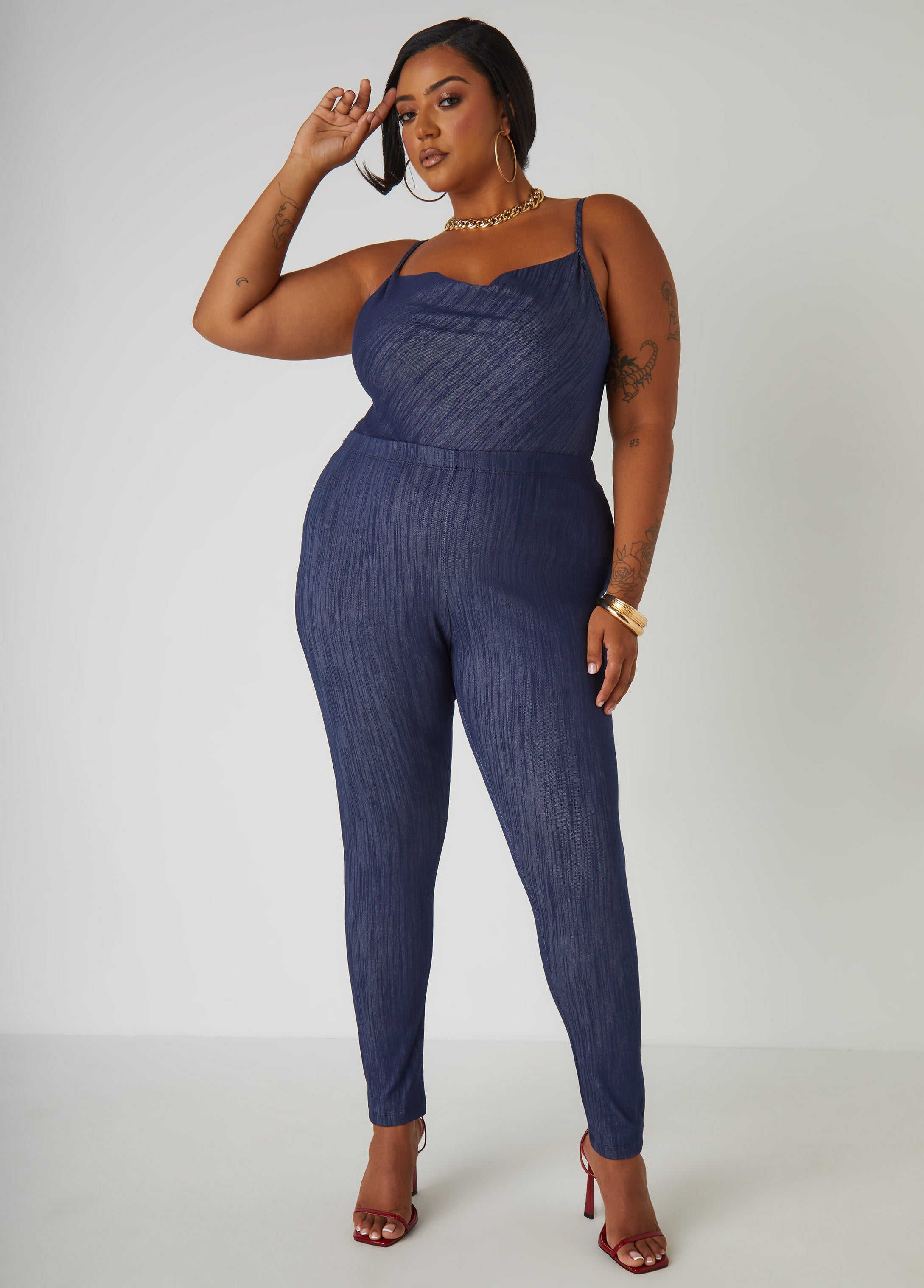 Plus Size Textured Denim Leggings