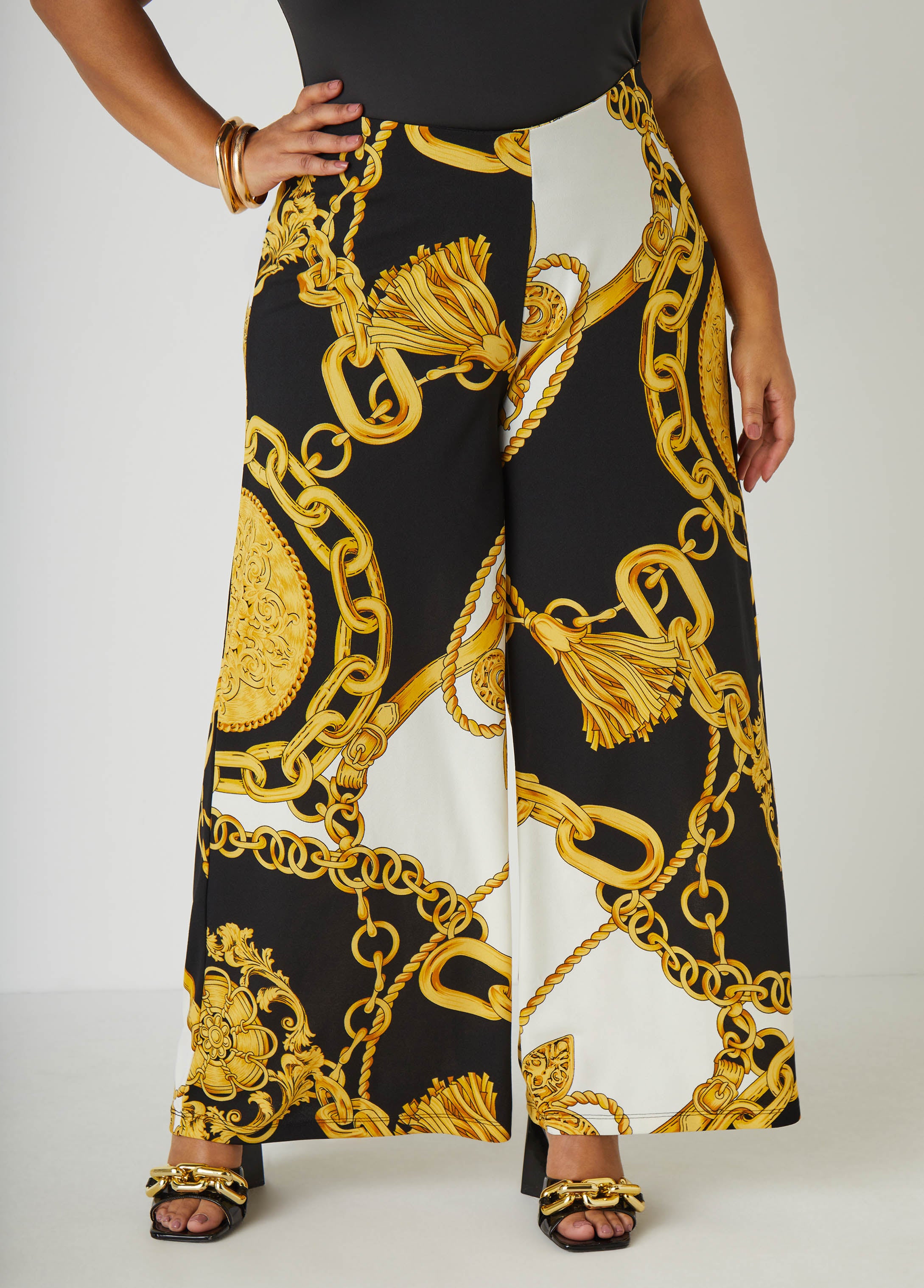 Plus Size Status Print Wide Leg Pants