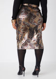 Ruched Animal Print Foiled Skirt