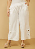 Button Embellished Linen Blend Pants