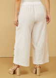 Button Embellished Linen Blend Pants