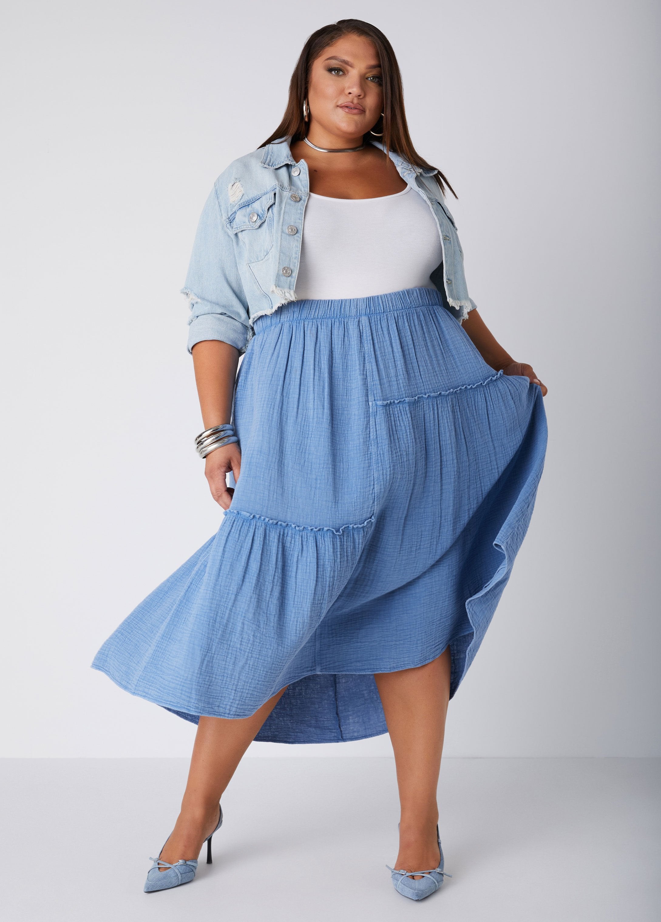 Plus Size cotton gauze maxi skirt plus size summer matching set