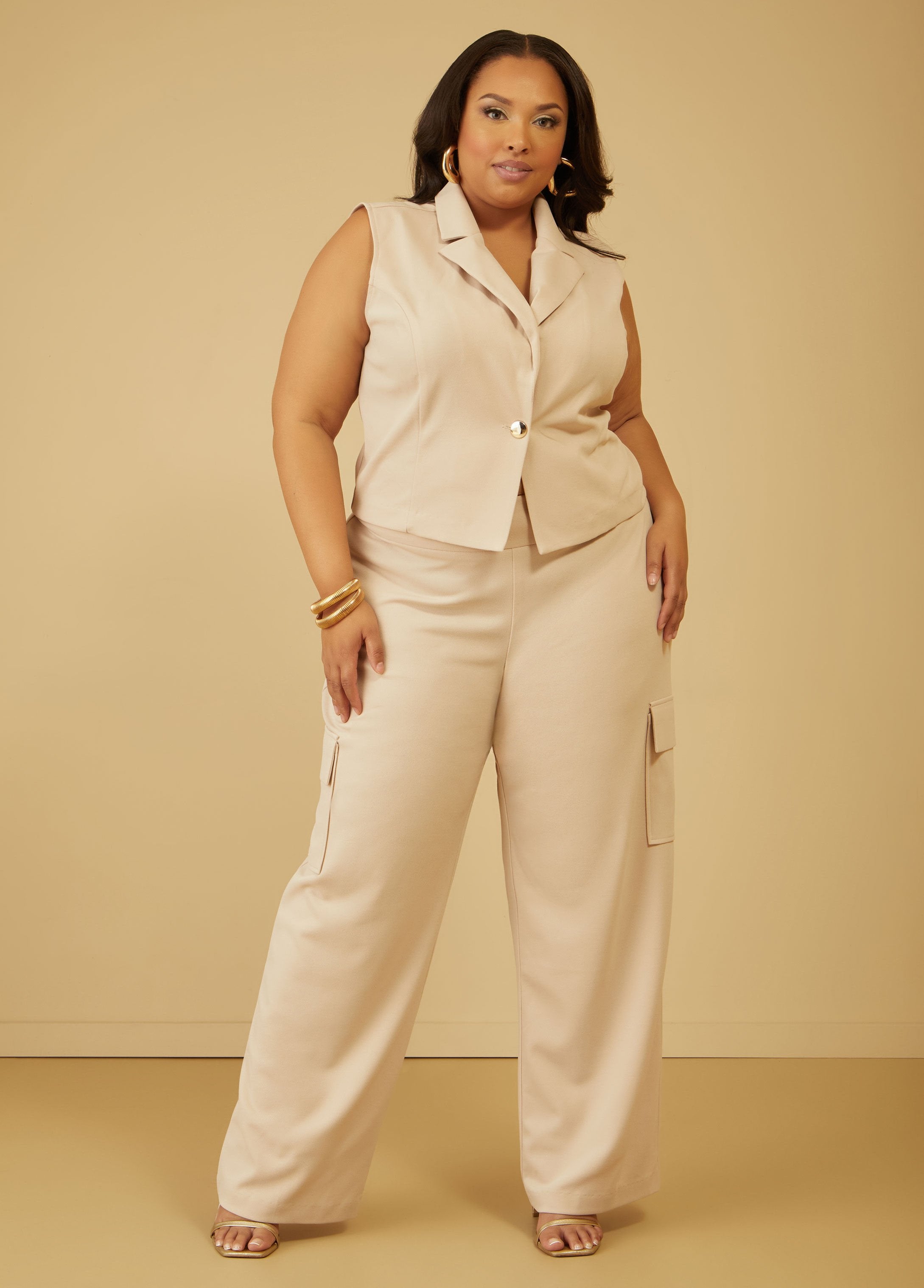 Plus Size Crepe Straight Leg Pants Plus Size Cargo Pants Set