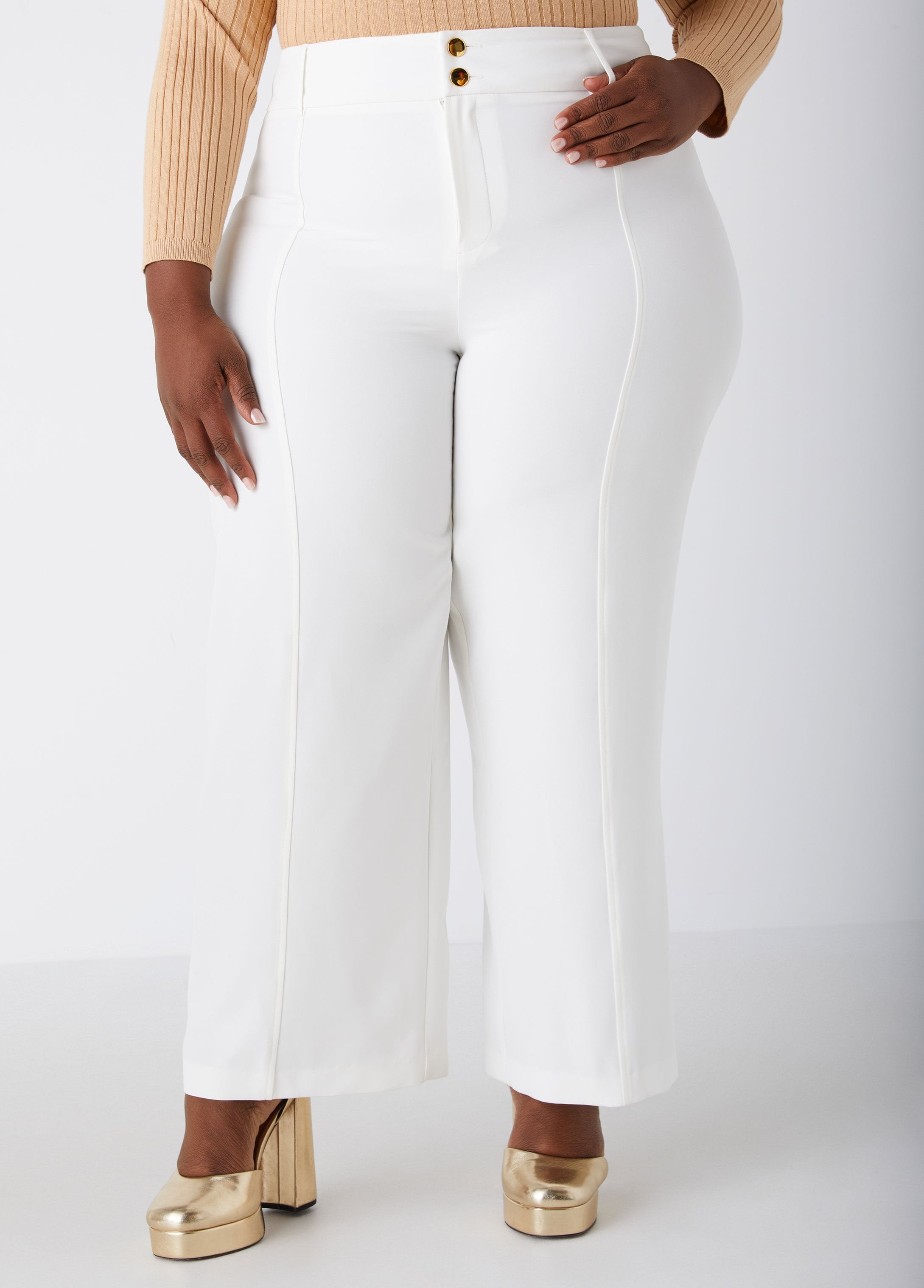 Plus Size Wide Leg Pants Plus Size High Rise Crepe Pants