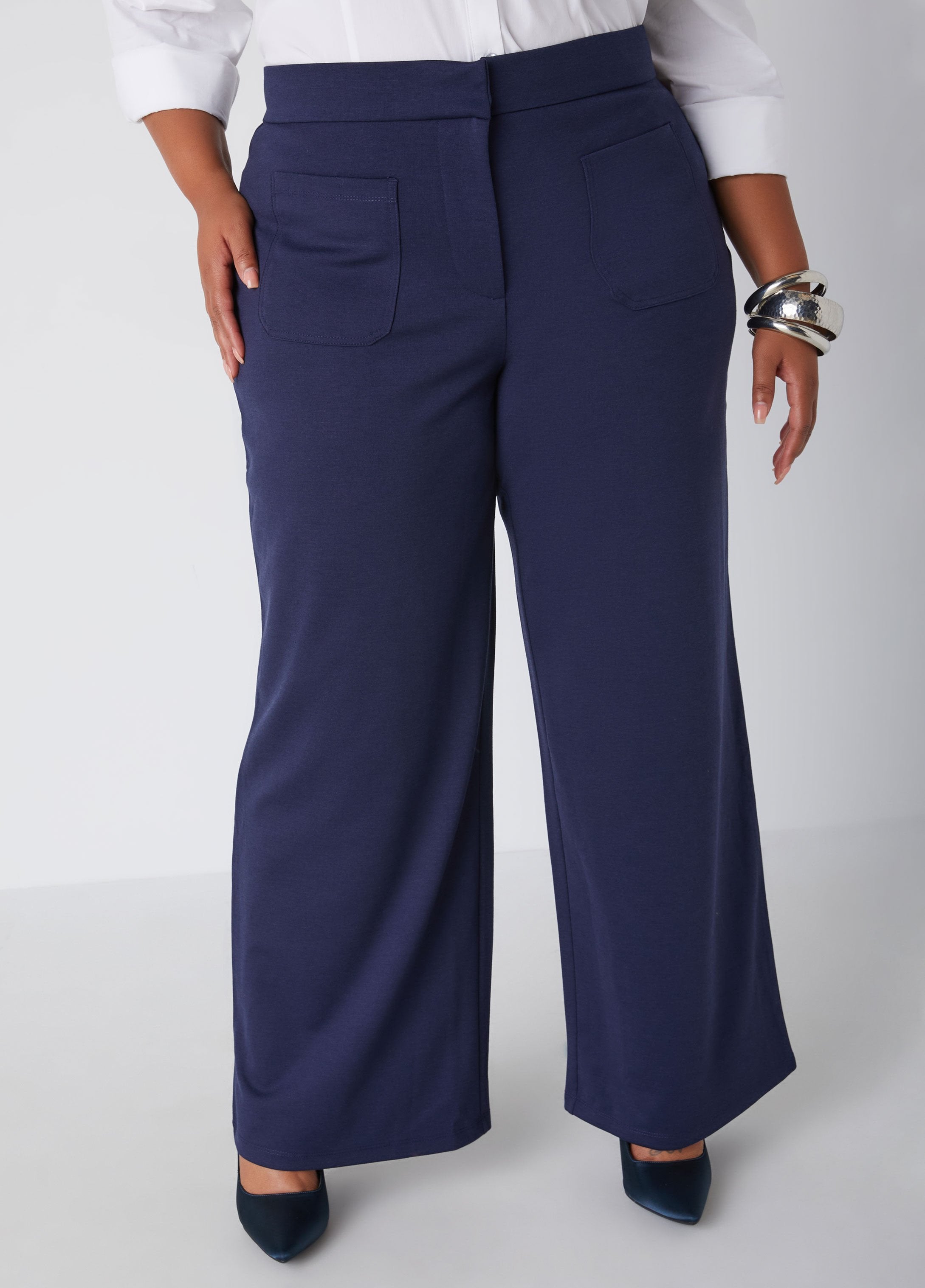 Plus Size Wide Leg Ankle Pants High Waist Work Dress Pants