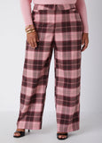 Plus Size Wide Leg Pants Slim Fit Plaid Work Dress Pants