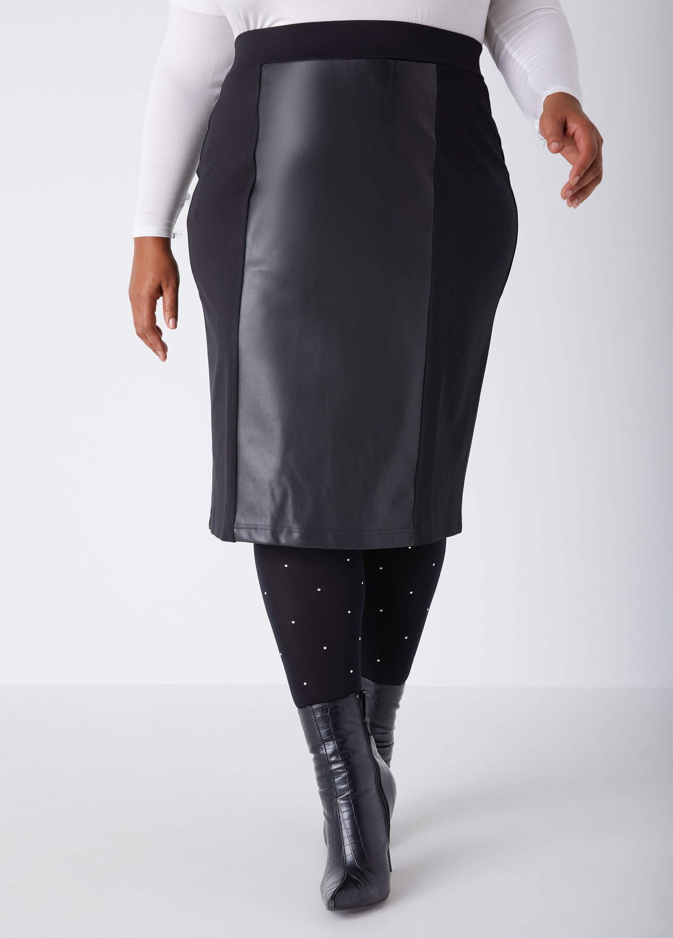 Plus Size knee length knit skirts plus size vegan leather pencil skirt