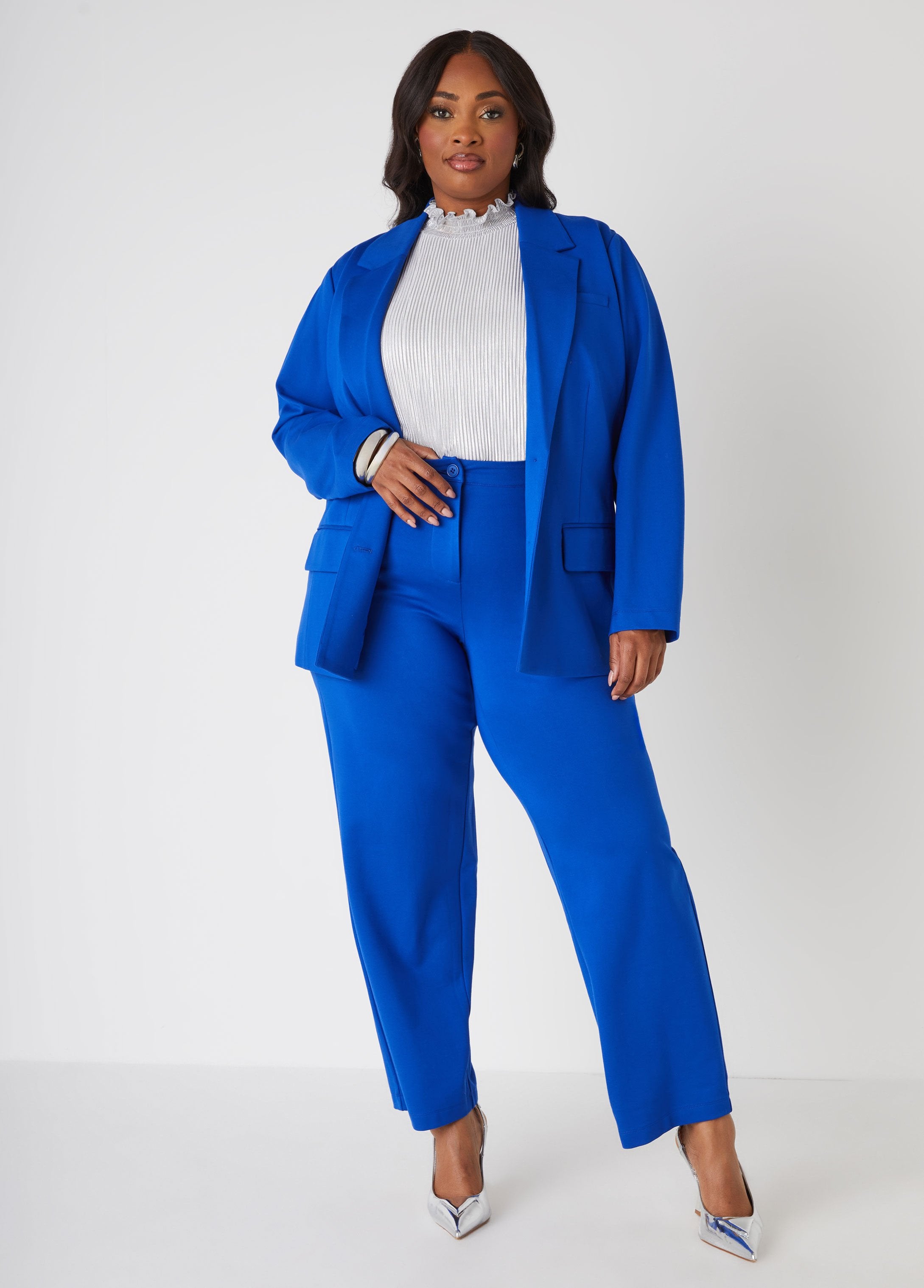 Plus Size High Waist Straight Leg Trousers Plus Size Pants Suit