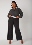 Poplin Trimmed Wide Leg Pants