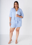 Plus Size Striped Cotton Shorts Plus Size Two Piece Matching Set