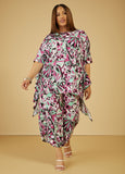 Plus Size Abstract Print Pants Plus Size Knit Matching Set