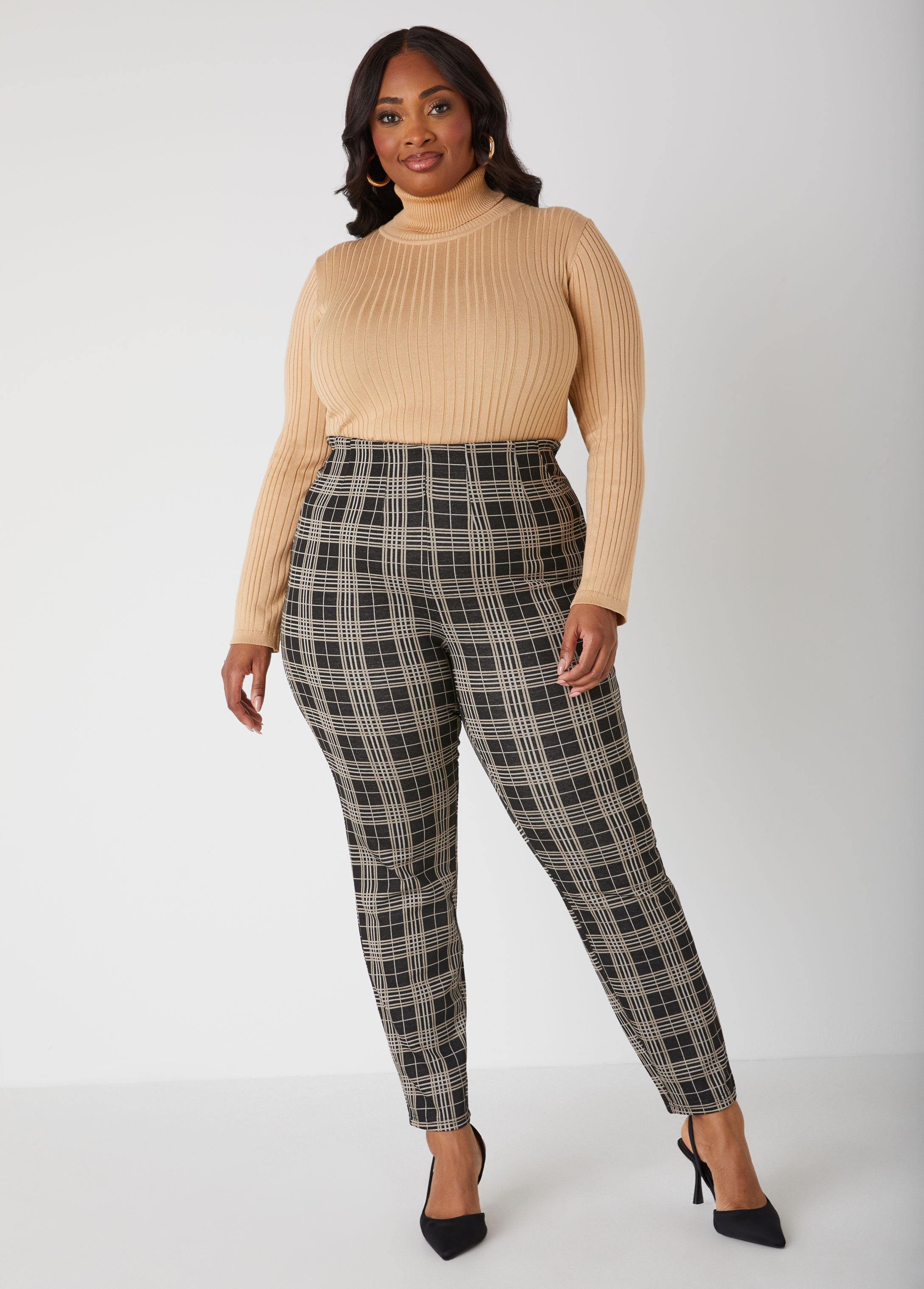 Plus Size Plaid Knit Leggings Plus Size Work Pants Leggings