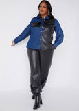 Plus Size Faux Leather Ruffle Trimmed High Waist Joggers