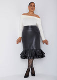 Flounced Faux Leather Skirt