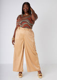 Satin Wide Leg Cargo Pants