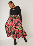 Rose Print Satin Maxi Skirt