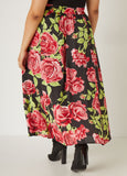 Rose Print Satin Maxi Skirt