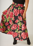 Plus Size Floral Print Maxi Skirt Satin Fall Winter Ball Skirt