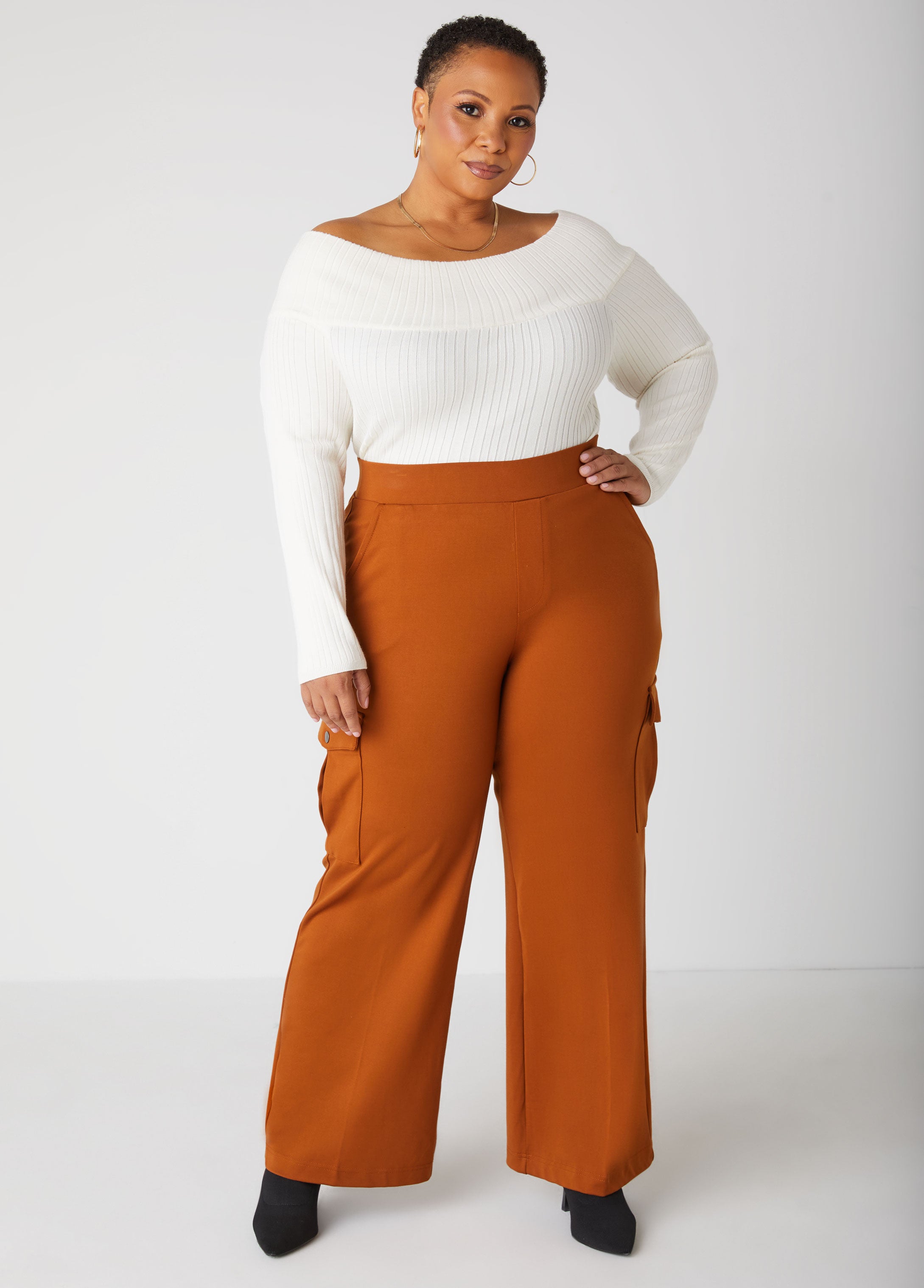 Plus Size High Rise Straight Leg Trousers Plus Size Cargo Pants