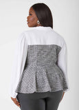 Tweed And Crepe Peplum Blouse