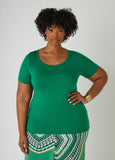 Jersey tee with scoop neckline and short sleeves.