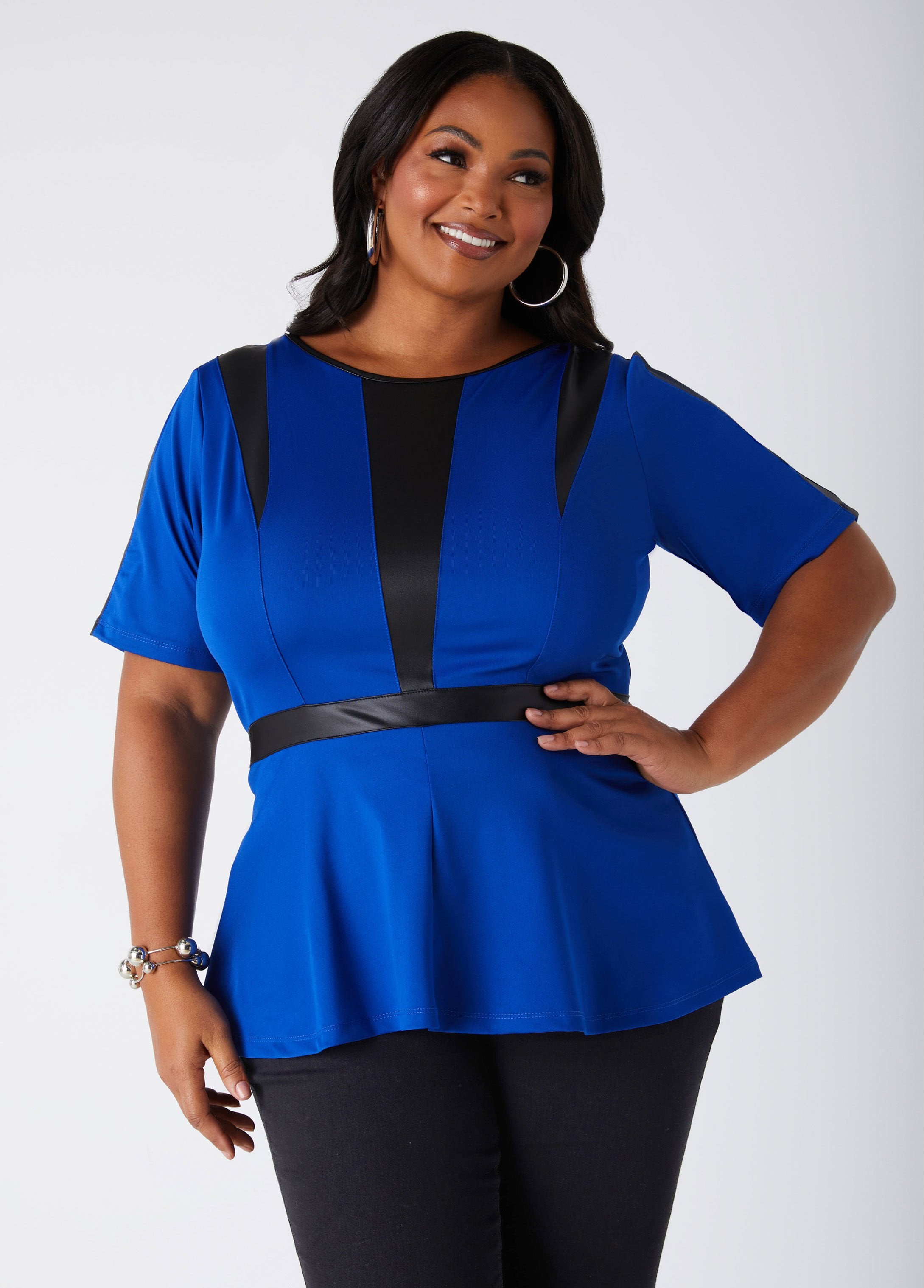 Plus Size Peplum Knit Top Plus Size Faux Leather Top