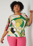 Plus Size Pleated Paneled Abstract Top