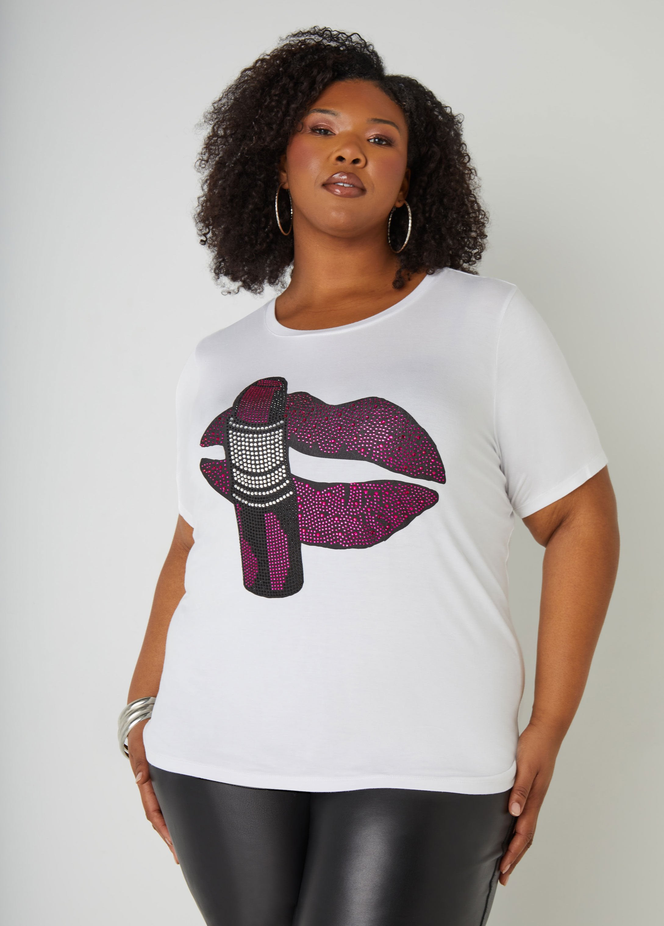 Plus Size Lipstick Lips Rhinestone Graphic Tee Plus Size T Shirt