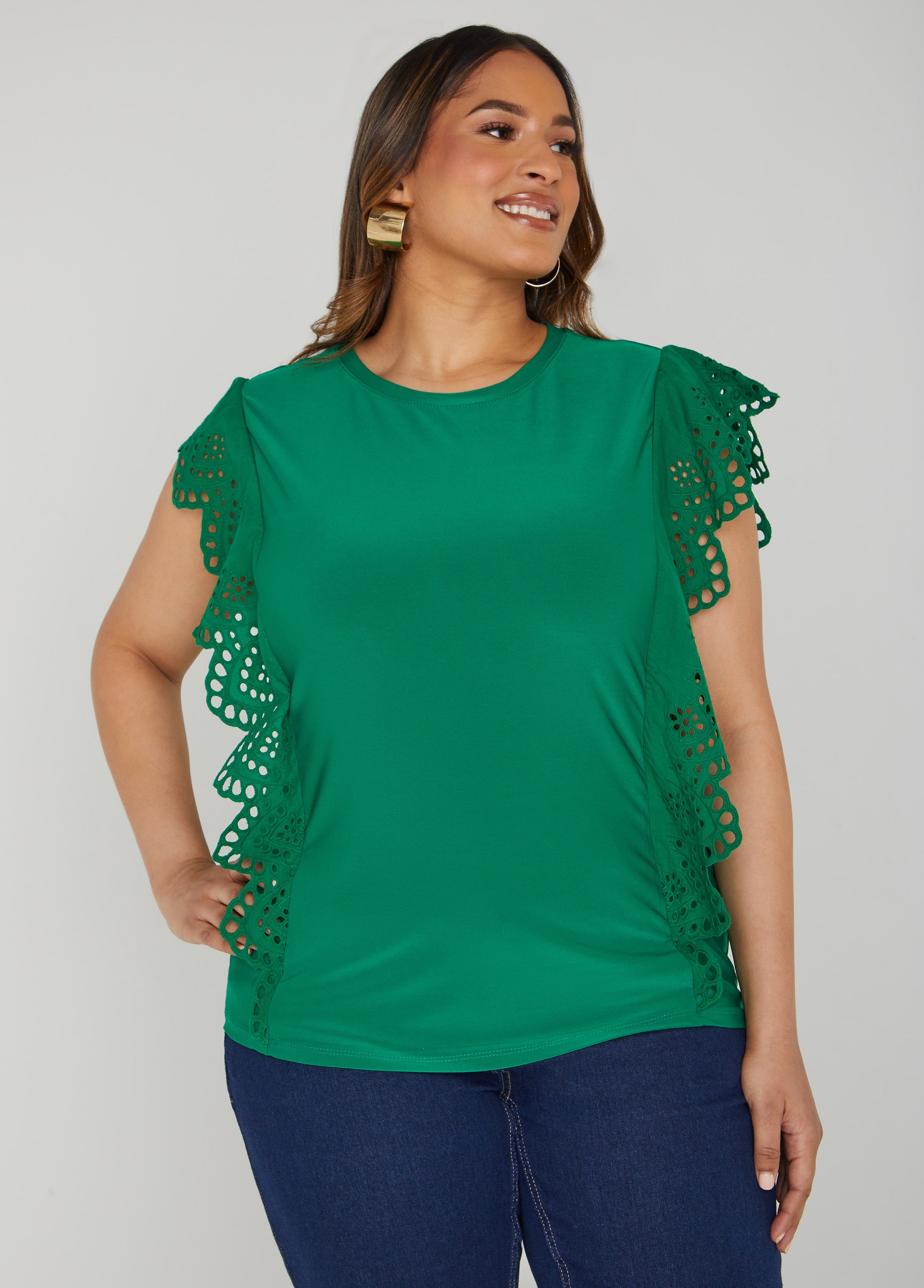 Plus Size Eyelet Sleeved Jersey Top