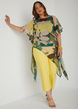 Draped Sleeve Camo Print Mesh Top