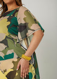 Draped Sleeve Camo Print Mesh Top