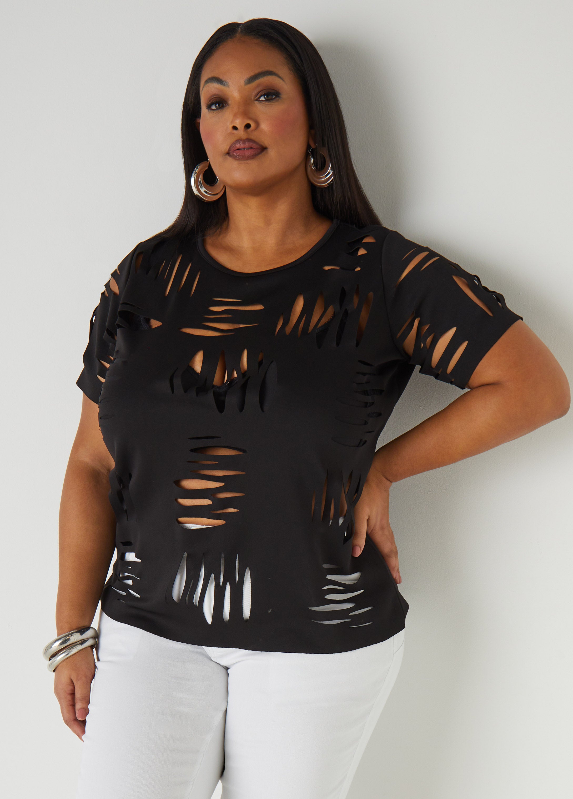 Plus Size scuba cutout tee plus size sexy party top