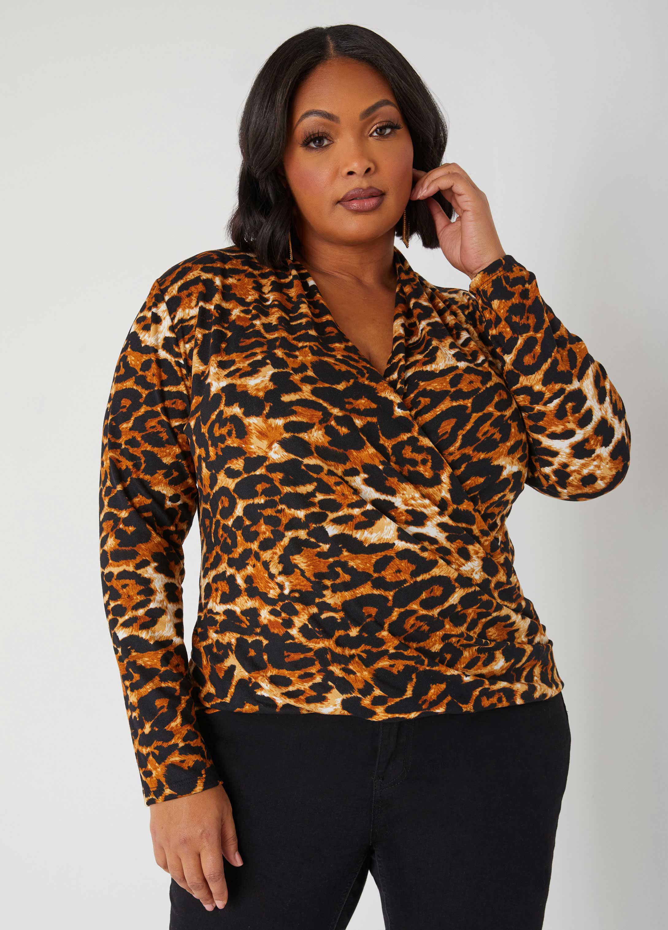 Plus Size Animal Print Top Plus Size Wrap Top Plus Size Wrap Knit Top