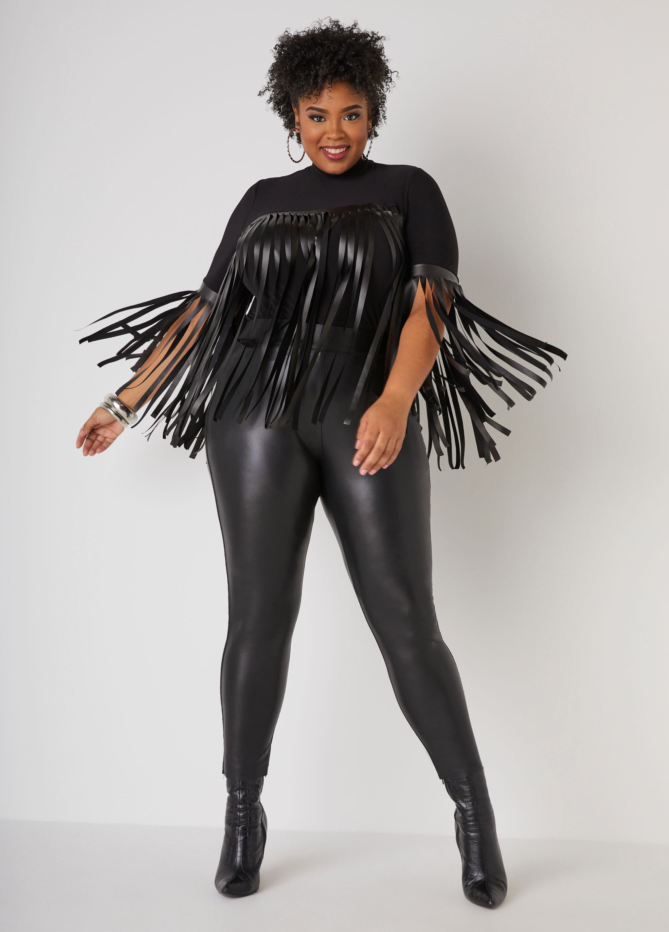 Plus Size Faux Leather Fringed Top Plus Size Going Out Top