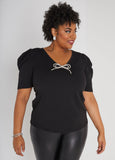 Plus Size Crystal Bow Embellished Crepe Top Plus Size Going Out Top