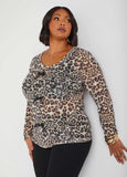 Bow Embellished Leopard Mesh Top