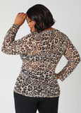 Bow Embellished Leopard Mesh Top