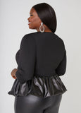 Faux Leather Paneled Bubble Top