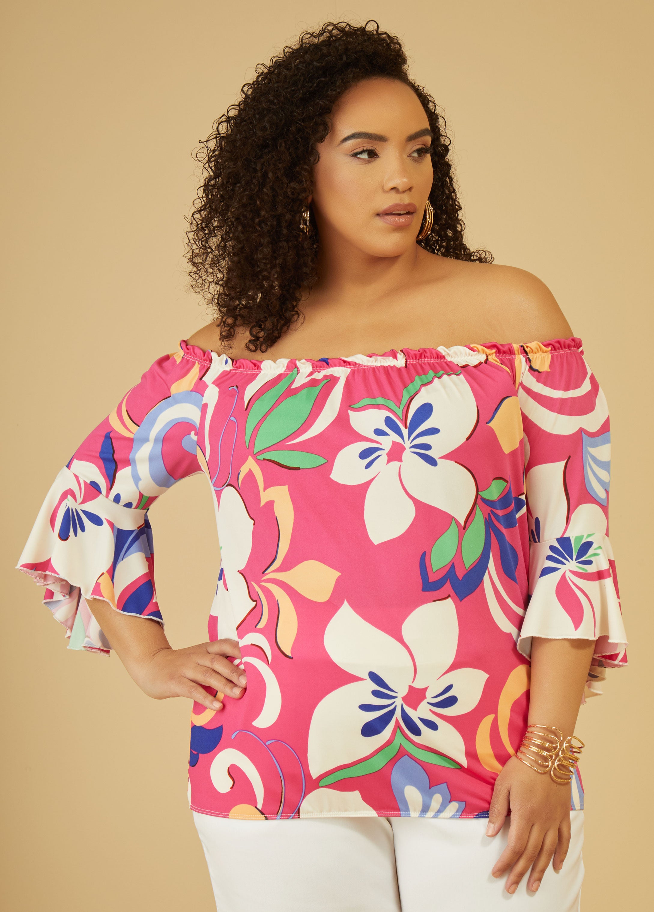 Plus Size off the shoulder floral top plus size summer tops