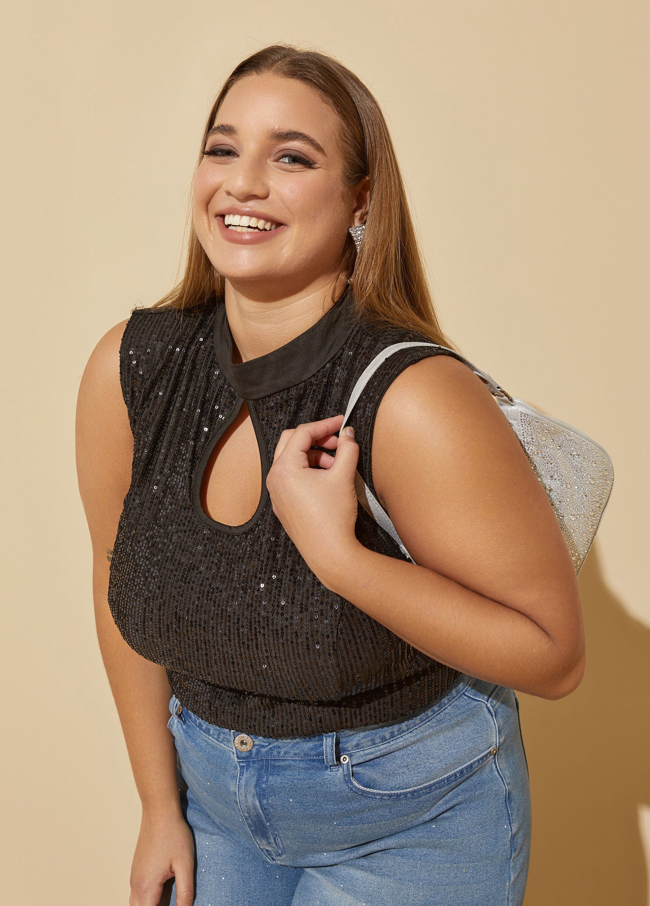 Plus Size keyhole cutout bodysuit plus size one piece plus size top