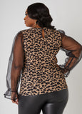 Organza Sleeved Animal Print Top