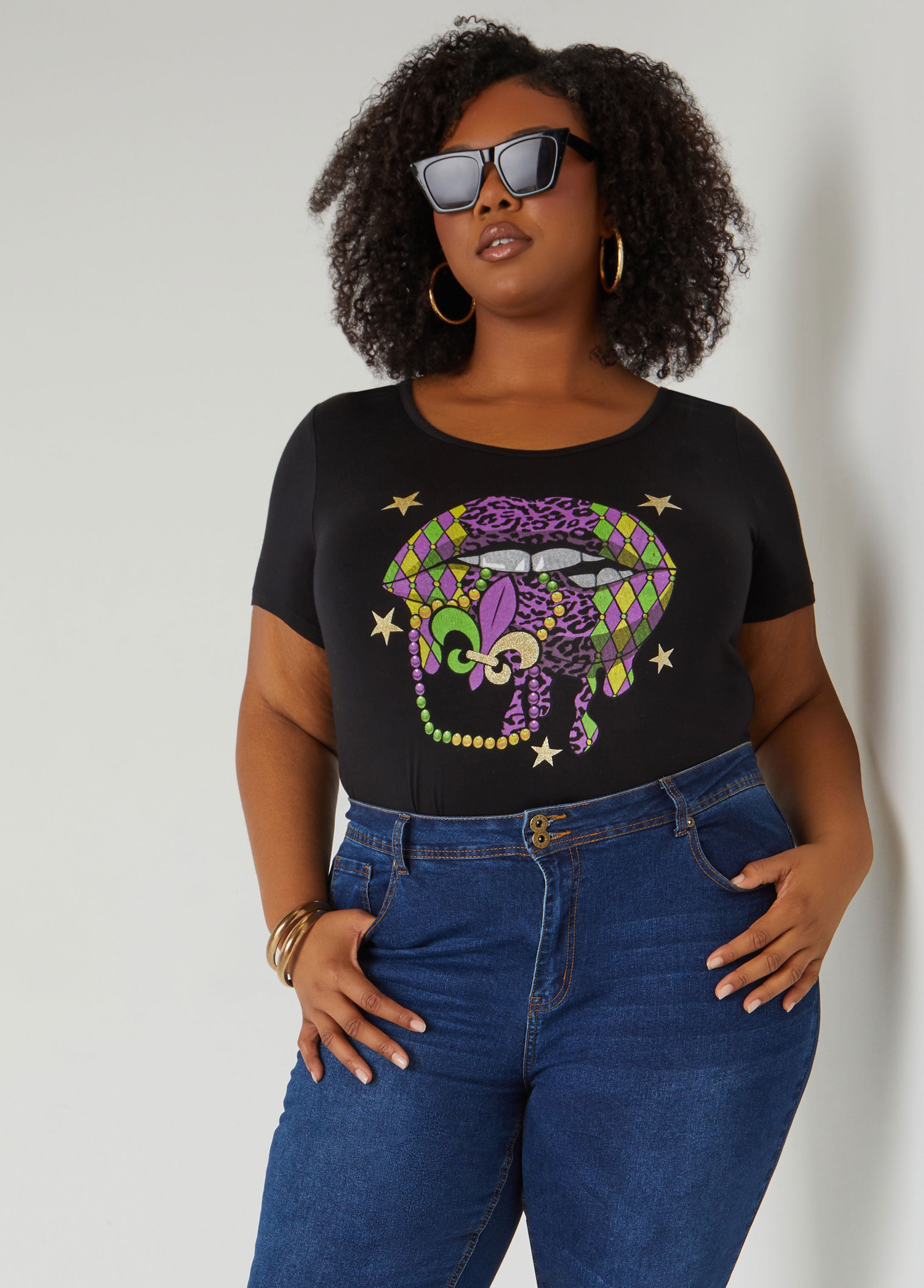 Plus Size Mardi Gras Glittered Plus Size Graphic Tee