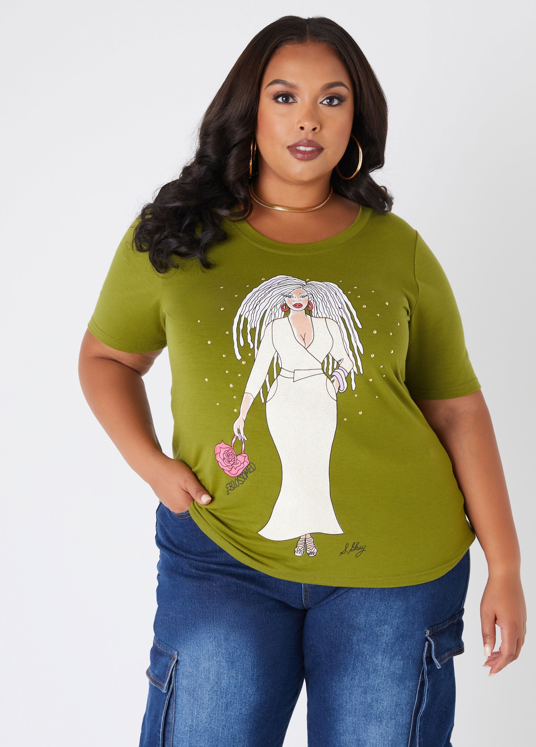 Plus Size Blossomed Graphic Tee Shirt Plus Size Jersey T Shirts