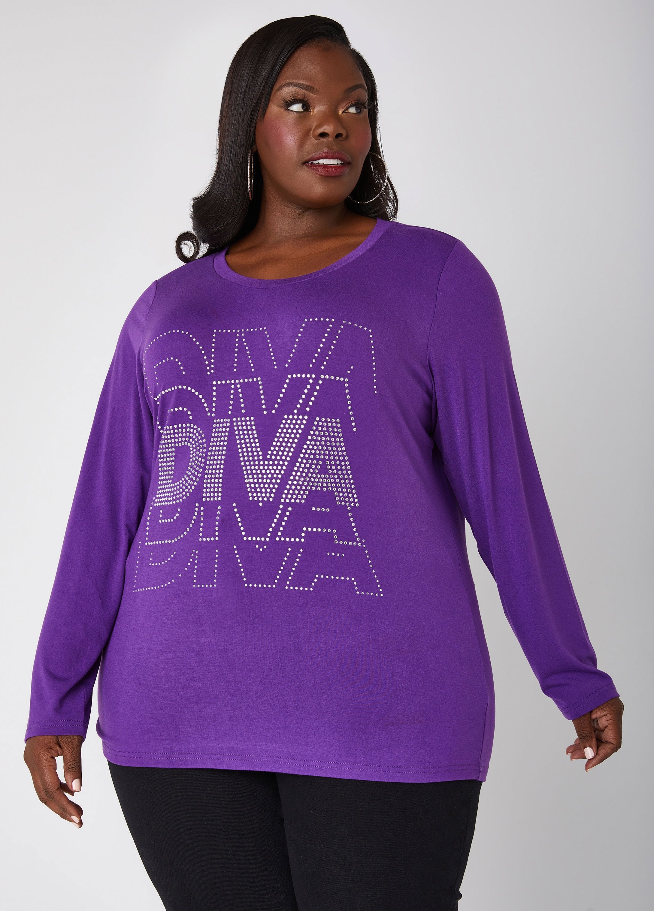 Plus Size Diva Jersey Tee Shirt Plus Size Crystal Tees