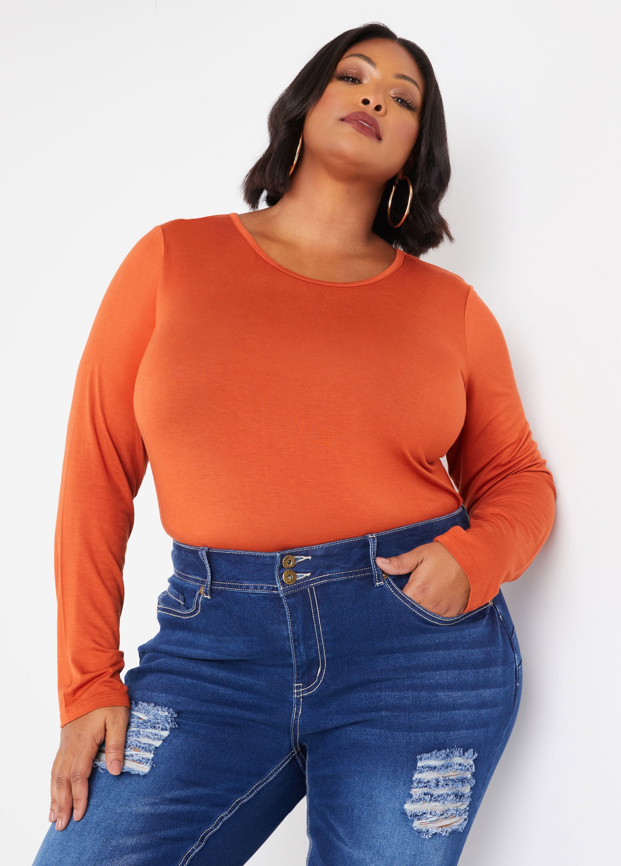 Plus Size Long Sleeved Tee Plus Size Basic T Shirt Plus Size Tops