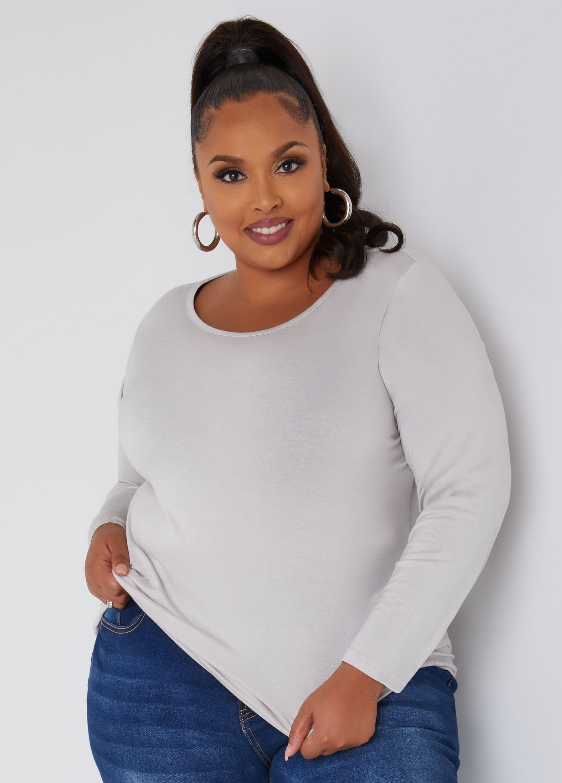 Plus Size Long Sleeved Tees Plus Size Basic T Shirt Plus Size Tops