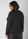 Lace Paneled Ribbed Knit Top